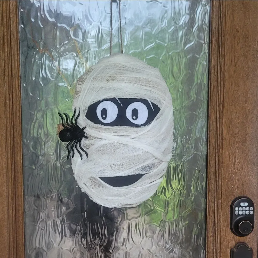 Mummy with spider halloween wreath